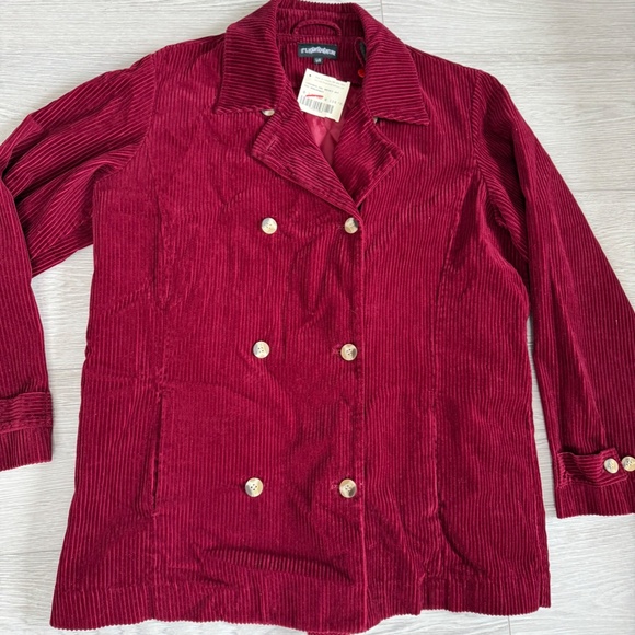 Vintage NOS 90s ~ Double Breasted Maroon Corduroy Jacket w Quilted Lining ~ wm L - Picture 2 of 9